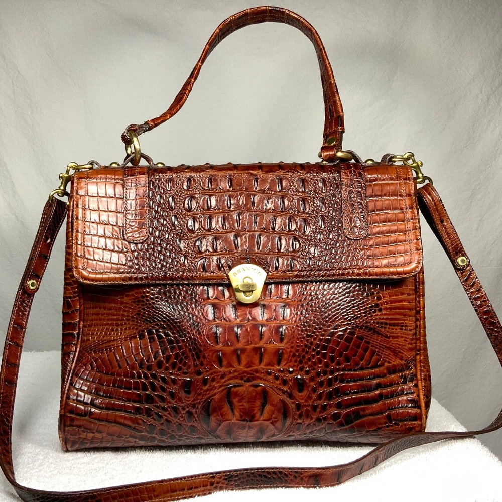 Brahmin Croc Embossed Large Leather Work Bag